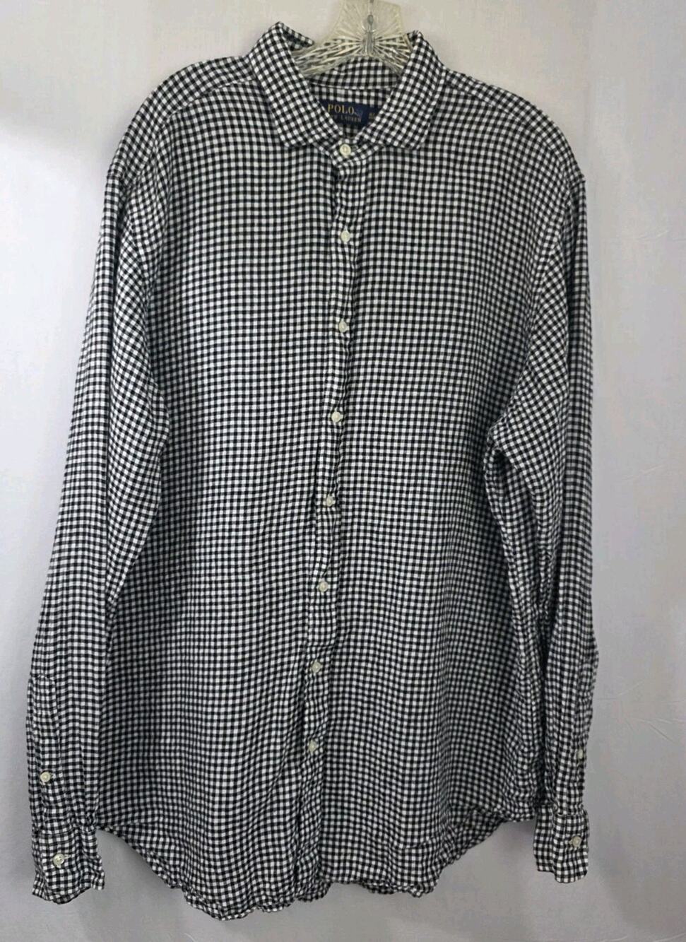 Polo Ralph Lauren Shirt 100% Linen Men’s XLT Black/White Check Long Sleeve
